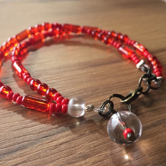 Red Beaded Ladies Double Strand Beaded Ladies Bracelet, Handmade Ladies Bracelet - Picture 7 of 8